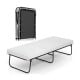 Folding bed with memory foam mattress, 75 x 31 inches, featuring a sturdy metal frame for guest room or camping use.