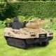 Kids ride-on tank in khaki with rotatable turret, 8 missiles, and dual control modes for outdoor fun.