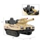 Kids ride-on tank in khaki with rotatable turret, 8 missiles, and spacious seat for ages 37-95 months, measuring.