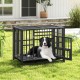 Foldable heavy-duty metal dog cage with lockable doors and wheels, featuring a spacious interior for medium and small.