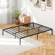 Queen size metal bed frame shown from the side, featuring heavy-duty slats and extra middle support legs for enhanced.