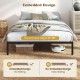 Queen size metal bed frame with embedded design, heavy-duty support slats, and ample under-bed storage space.