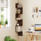 5-tier corner shelf in rustic brown, wall-mounted for space-saving storage of books and decor in small spaces.
