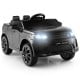 Black 12V kids ride-on car with remote control, LED lights, and realistic design for safe outdoor driving fun.
