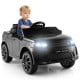 Kids ride-on car in black with realistic features, remote control, and LED lights for safe outdoor fun.