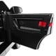 Close-up of the black door of a 12V kids ride-on car featuring a lockable design and realistic details.