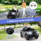 Kids ride-on car in black with remote control, LED lights, and lockable doors for safe outdoor fun.