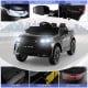 Black 12V kids ride-on car with realistic headlights, lockable doors, and remote control for safe driving fun.