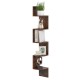 5-tier corner shelf in rustic brown, wall-mounted for space-saving storage of books and decor items.