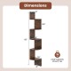 5-tier corner shelf in rustic brown, measuring 50 inches tall, designed for wall-mounted storage in small spaces.
