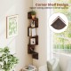 5-tier corner shelf in rustic brown, wall-mounted for space-saving storage of books and decor in small areas.