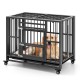 Heavy-duty metal dog cage with lockable doors and universal wheels, ideal for medium and small dogs.