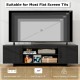 Black TV stand with 60" tabletop, built-in power outlet, and cable management for TVs up to 65 inches.