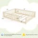 Montessori bed frame with full-length guardrails and safety door, crafted from solid wood for kids' independence and.