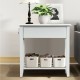 Narrow white 2-tier bedside table with drawer and lower shelf, made of durable P2 MDF and rubber wood, ideal for small.
