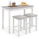 3-piece bar table set with faux marble top, white legs, and 2 padded stools for stylish dining or breakfast at home.