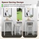 3-piece white bar table set with faux marble top and 2 padded stools, ideal for small spaces and dining.