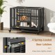 Heavy-duty metal dog cage with lockable doors and spring-loaded latches, designed for safety and easy mobility.