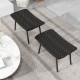 Set of two brown outdoor ottomans with sturdy metal legs, featuring breathable foam for comfort, ideal for patio use.