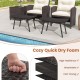 Set of two brown outdoor ottomans with sturdy metal legs, featuring quick dry foam for comfort, ideal for patio use.
