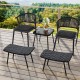 Set of brown outdoor ottomans with sturdy metal legs, perfect for patio or garden relaxation.