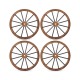Set of 4 vintage 30-inch decorative wooden wagon wheels with natural wood grain, ideal for garden or garage decor.