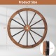 30-inch decorative wooden wagon wheel with natural wood grain and reinforced steel rim, ideal for rustic wall decor.