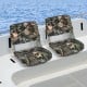 Low back padded boat seats in camouflage, made from waterproof 300D Oxford fabric, ideal for outdoor adventures.