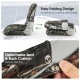 Low back folding padded boat seat in camouflage with detachable cushions, ideal for outdoor adventures and easy storage.