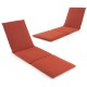 Folding orange chaise lounge cushion viewed from the side, featuring foam padding and fixing straps for outdoor comfort.