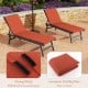 Orange outdoor chaise lounge cushion with fixing straps, foam padding, and compact folding design for easy storage.