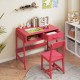 Kids desk and chair set in pink with storage drawer and hutch, perfect for studying and playing in a child's room.