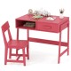 Kids desk and chair set in pink with storage drawer and hutch, perfect for studying and playing.