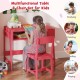 Kids desk and chair set in pink with storage drawer, ideal for studying, painting, and reading activities.