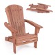 Folding Adirondack chair in brown with high backrest and wide armrests, perfect for lawn or poolside relaxation.
