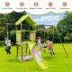 Kids outdoor metal playset with wave slide, climbing rope, and adjustable swing for active play and skill development.