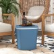 Portable blue cooler bar table with lift top lid and integrated bottle opener, perfect for camping or poolside use.
