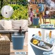 3-in-1 portable cooler bar table in blue, featuring a lift top lid, bottle opener, and ample 4-gallon capacity for.