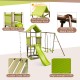 7-in-1 kids outdoor playset with green wave slide, climbing rope, and safety nets for interactive play and stability.