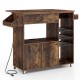 Drop leaf mobile kitchen island cart in rustic brown with power outlet, adjustable shelves, and wine racks for.