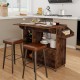 Drop leaf mobile kitchen island cart in rustic brown with adjustable shelf, power outlet, and wine racks for versatile.