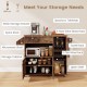 Drop leaf mobile kitchen island cart in rustic brown with spacious tabletop, wine racks, and adjustable shelves for.