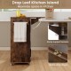 Drop leaf kitchen island cart in rustic brown with power outlet, adjustable shelf, and towel rack for versatile kitchen.