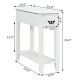 White 2-tier end table with drawer and open shelf, ideal for narrow spaces in living room or bedroom.