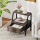 3-tier farmhouse nightstand with open shelf, drawer, and sturdy metal frame for versatile storage in any room.