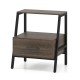 Farmhouse nightstand showcasing a sleek handle and open shelf design, perfect for stylish storage in any room.