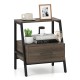 3-tier farmhouse nightstand with open shelf, sturdy metal frame, and convenient drawer for bedroom or living room use.
