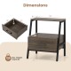 3-Tier farmhouse nightstand dimensions showing top shelf, drawer, and sturdy metal frame for versatile home storage.