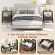 3-Tier farmhouse nightstand featuring an open shelf, pull-out drawer, and sturdy metal frame for versatile storage.