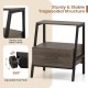 3-tier farmhouse nightstand with open shelf, heavy-duty metal frame, and adjustable foot pads for stability and storage.